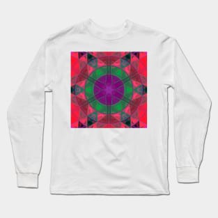 Mosaic Kaleidoscope Flower Purple Green and Pink Long Sleeve T-Shirt